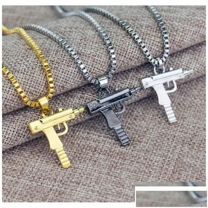 pendant necklaces uzi gold chain gothic hip hop hine gun necklace men women fashion brand pistol shape long jewelry gifts punk g