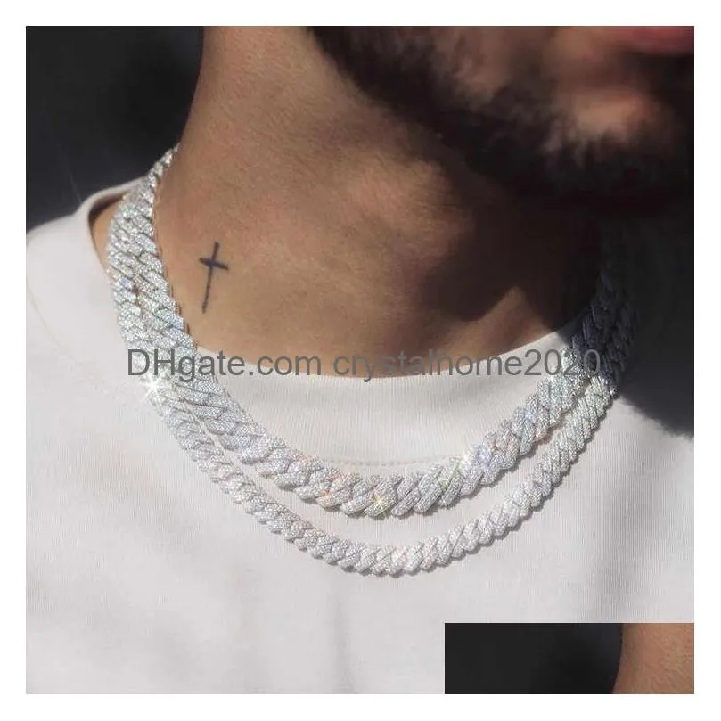 Pendant Necklaces Pass Test 8-14Mm Wide Gra Moissanite Diamond Gold Sterling Sier Cuban Link Chain For Men Hip Hop Necklace Drop Deliv Dheuo