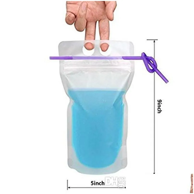 Disposable Cups & Straws Clear Drink Pouches Bags Frosted Zipper Stand-Up Plastic Drinking Bag With St Holder Reclosable Heat-Proof Fy Dhlfd