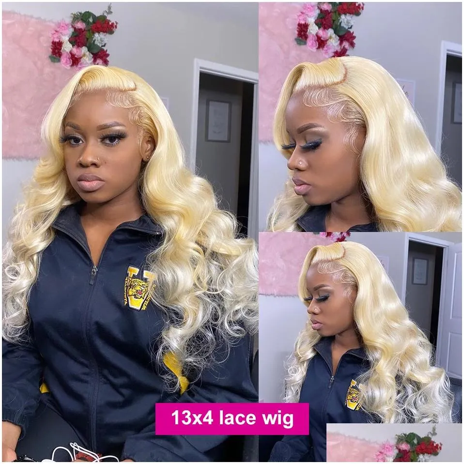 brazilian hair 613 honey blonde color 13x4 hd transparent lace frontal wigs body wave 30 inch synthetic lace front wig for women