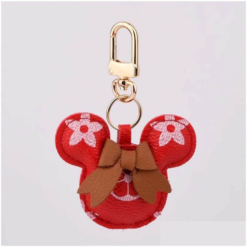 mouse design car keychain favor flower bag pendant charm jewelry keyring holder for men gift fashion pu leather animal key chain accessories