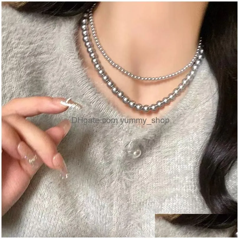 high end grey pearl necklaceretro light luxury fashion 2023 autumn winter sweater chain neckchain accessories