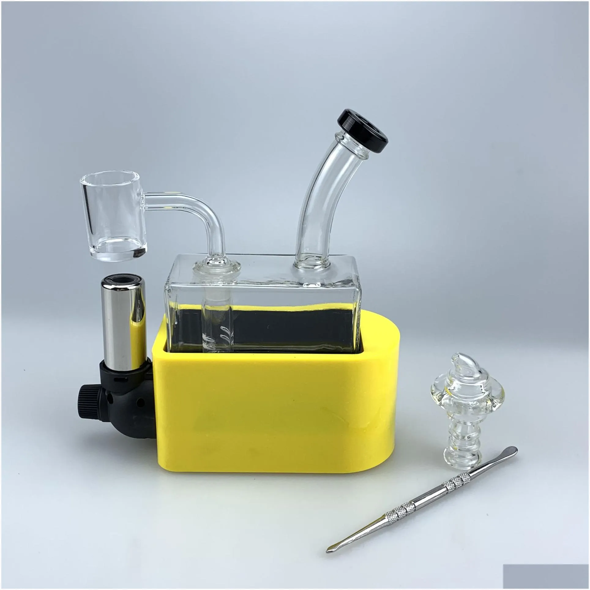 Smoking Pipes Sale Glass Bong Smoking Kit Hookahs Quadrate Water Pipe Dab Rig In Ine With Quartz Banger Carb Cap Accessories Set For W Dhkmv