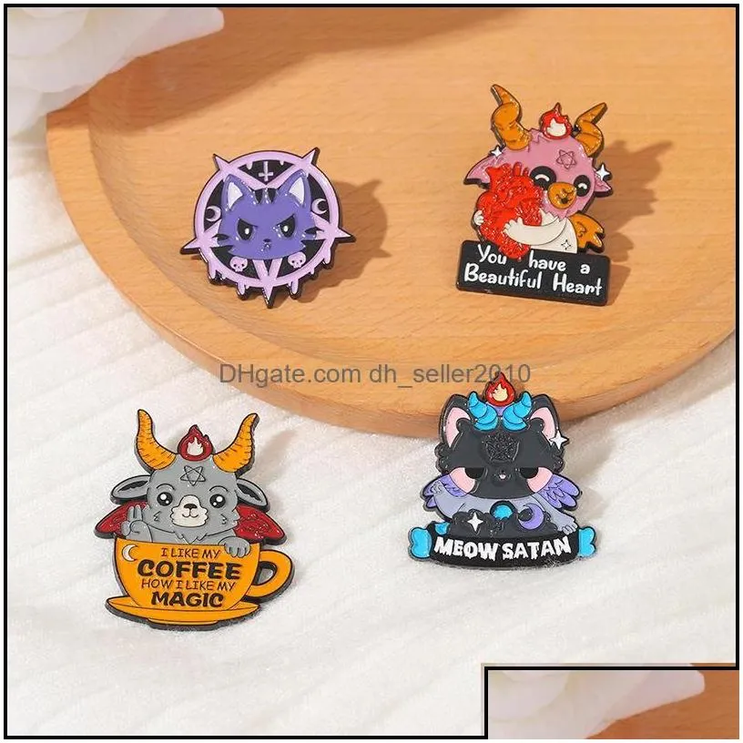 Pins Brooches Animal Satan Enamel Pins Custom Cat Goat Brooches Lapel Badges Funny Quotes Jewelry Gift Kids Friends 6215 Q2 Drop Del