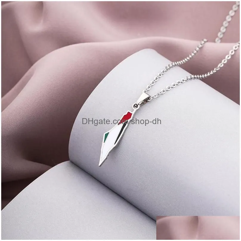 Pendant Necklaces Fashion Enamel Drop Oil Israel And Palestine Map Flag For Women Stainless Steel Jewelry Party Giftspendant Drop Del Dhqhs