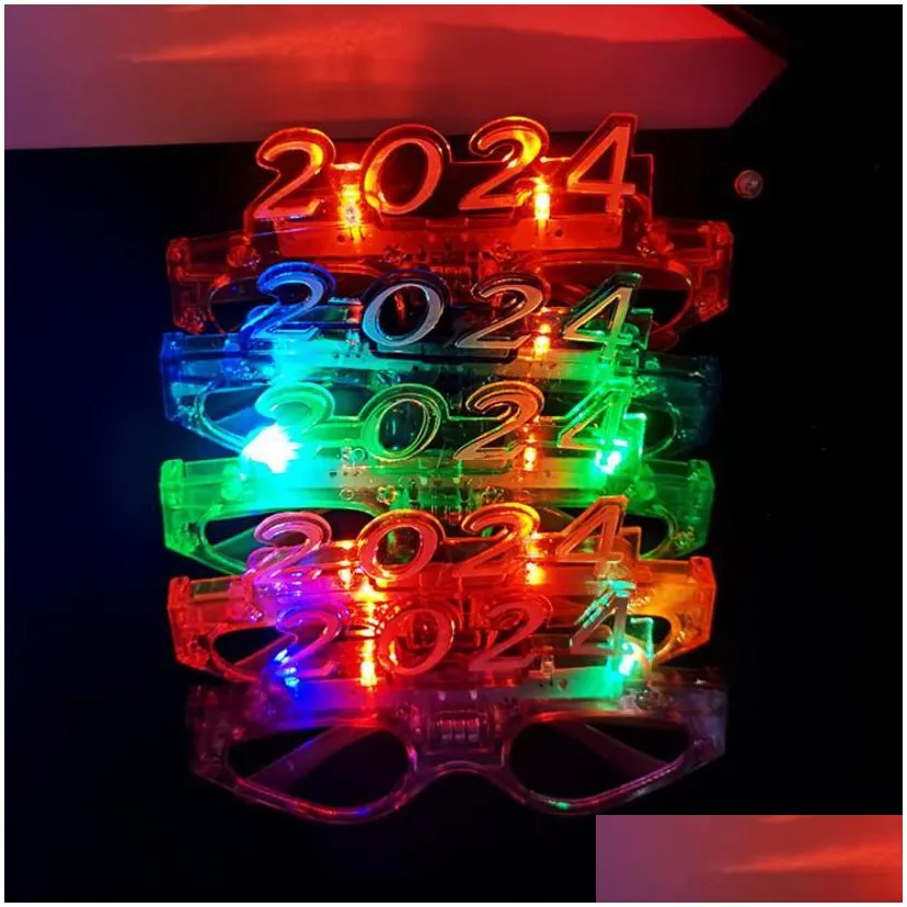 Other Event & Party Supplies Party Decor Led Light Up 2024 Glasses Glowing Flashing Eyeglasses Rave Glow Shutter Shades Eyewear For Ne Dhzvt