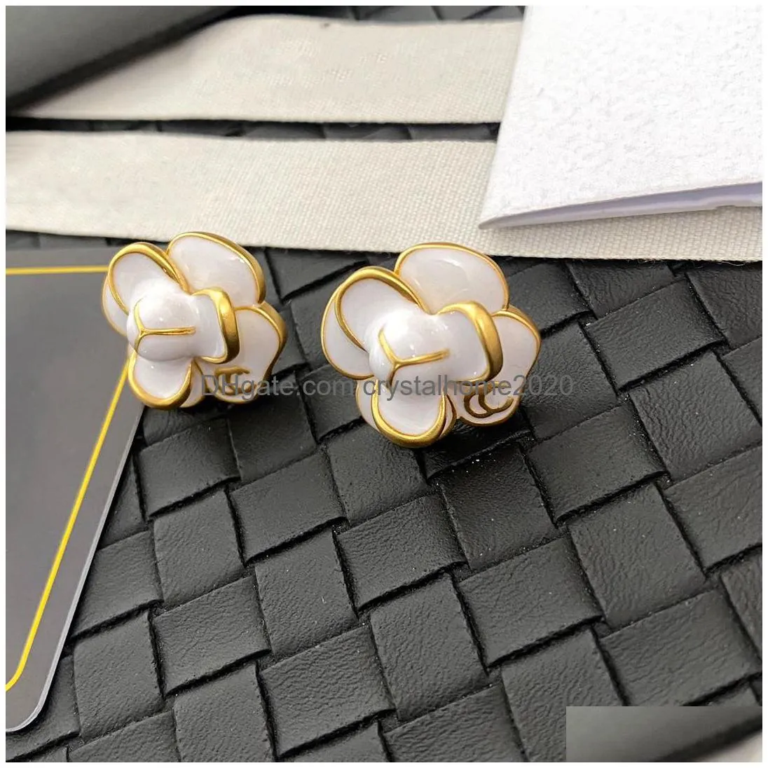 Stud Brass Esigner Crystal Stud Women Gold Plated Earring Copper Charm Geometry Round Eardrop Womens Wedding Jewelry Drop Delivery Je Dhnpd