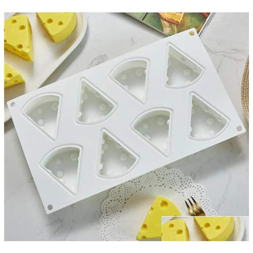 Baking Moulds 3D Sile Mold Cheese Shape 8 Cavity Cake Baking Mods Triangle Diy Chocolate Pudding Soap -40 To 400 Degrees Non Drop Deli Dhs8E