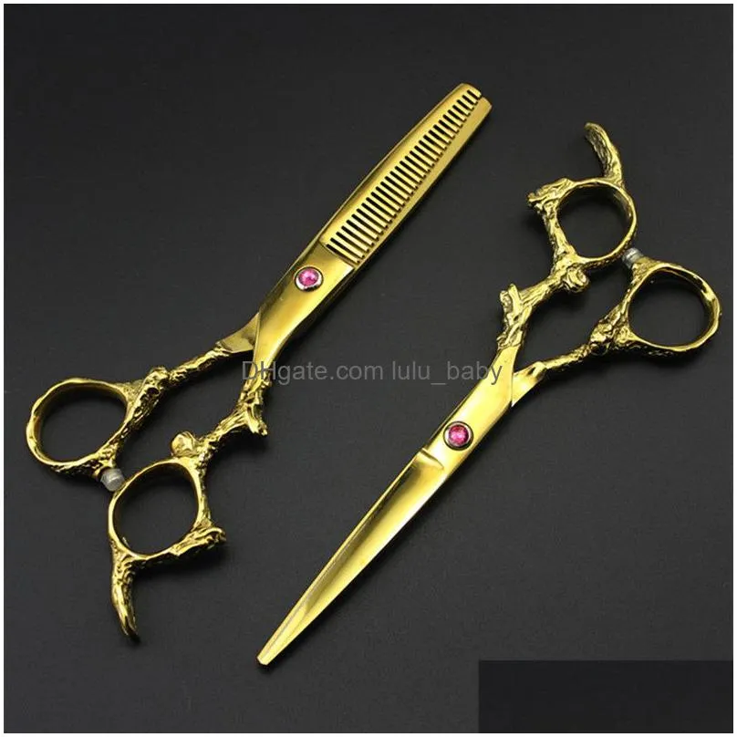 professional japan 440c 6 gold dragon hair scissors haircut thinning barber haircutting cutting shears hairdressing 220222