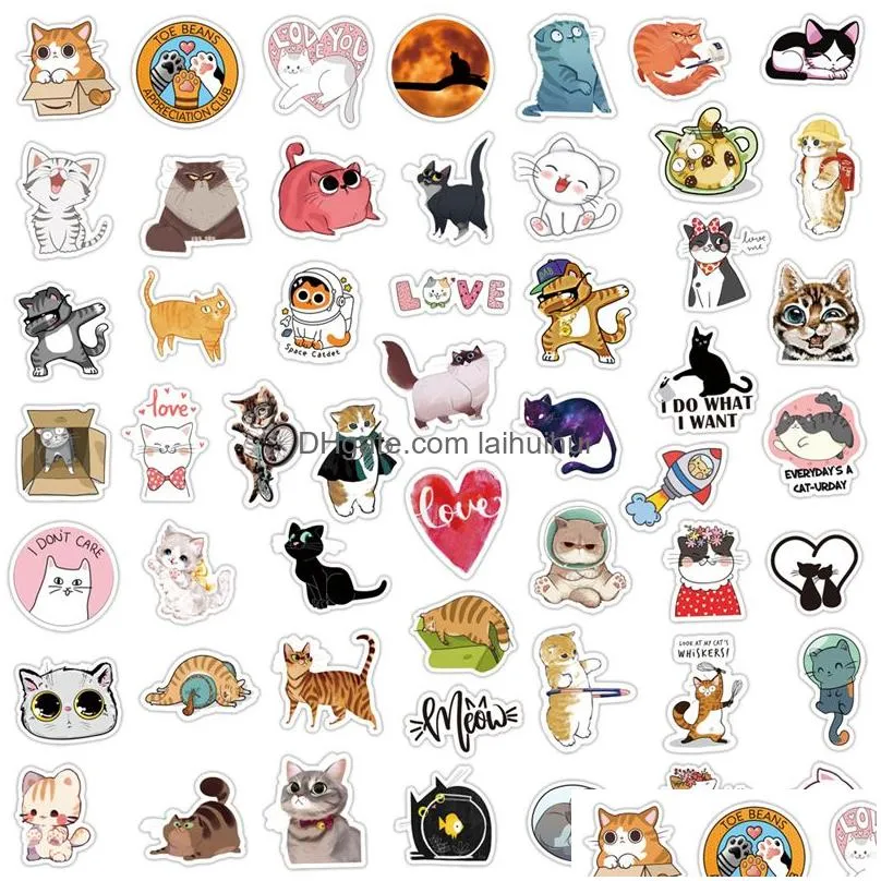 50pcs cute animal cat stickers aesthetic kitty diy phone laptop guitar scrapbooking diary cartoon decal sticker for kid toy