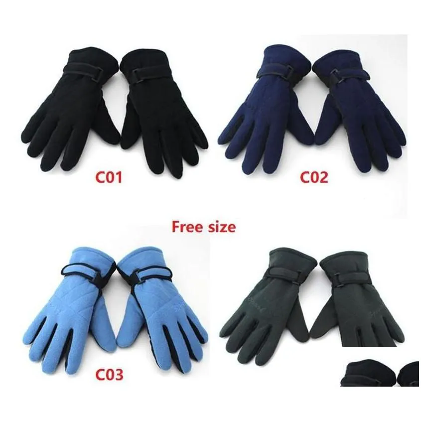 Party Favor Winter Fleece Gloves Thicken Warm Ski Glove Snowboard Mittens Travel Sports Five Finger Party Favor 2Pcs/Pair Fy3259 Aa Dr Dh7Ph