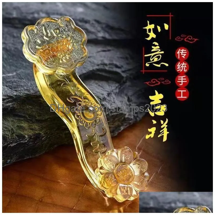 Decorative Objects & Figurines Decorative Objects Figurines Chinese Amet Auspicious Ruyi Feng Shui Power Scepter Lucky Wealth Fortune Dh7Kp