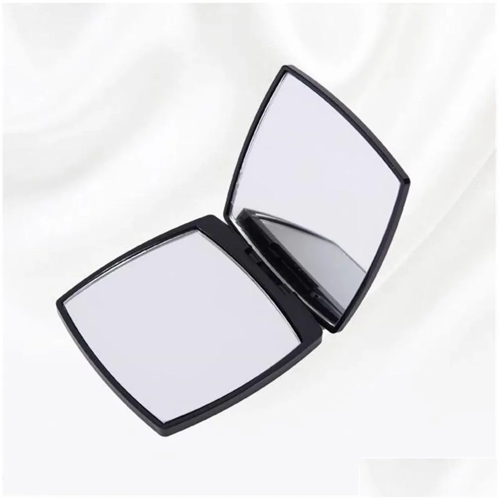 Compact Mirrors Compact Folding Mirrors Women Fashion Designer Black Portable Makeup Mirror Smooth Double-Sided Cosmetic For Travel Ma Dhn4Z