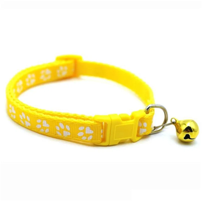 Dog Collars & Leashes Dog Puppy Cat Collar Breakaway Adjustable Cats Collars With Bell Bling Paw Charms Pet Decor Supplies 12Styles Dr Dhume