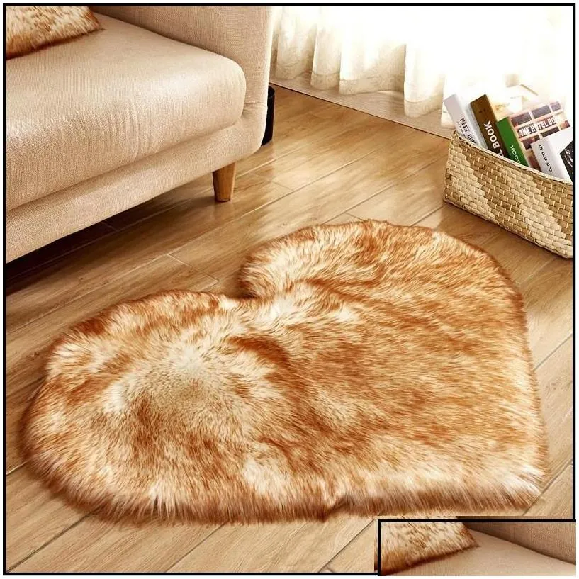 Carpets Plush Heart Shaped Mat 40X50Cm 50X60Cm Living Room Office Imitation Wool Carpet Bedroom Soft Home Non Slip Rugs Drop Deliver