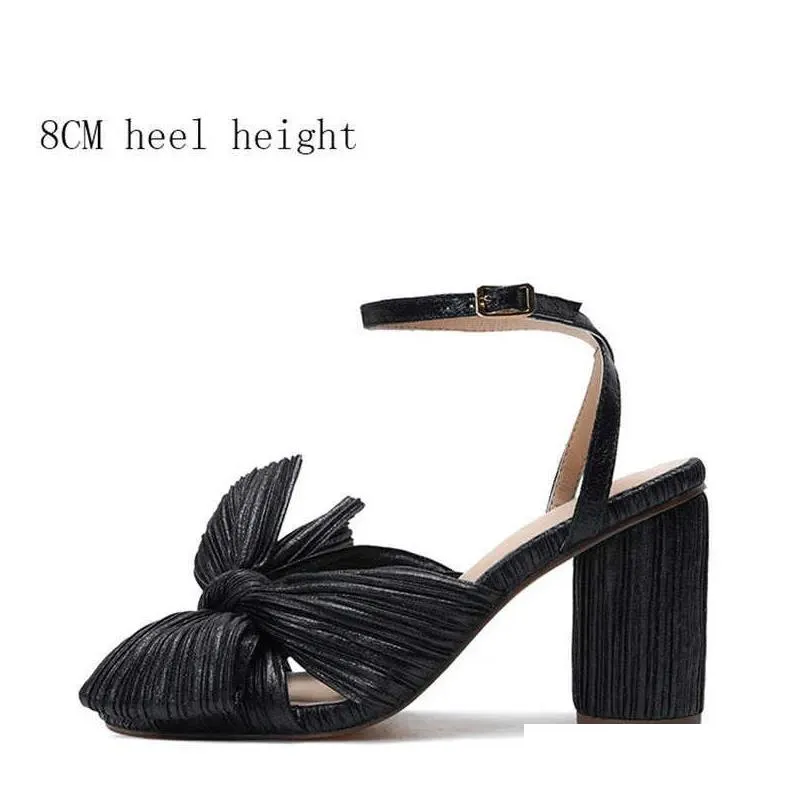 Sandals Baldauren Women Brand Summer Shoes Pleated Bow-Knot Round Heels Open Toe Dress Big Size Party Wedding Drop Delivery Accessori Dh6Bo