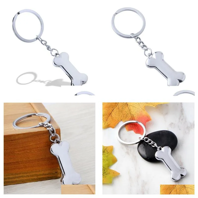 Keychains & Lanyards Dog Bone Keychains Key Chain Fashion Alloy Charms Pet Pendent Tags Ring For Men Women Gift Car Keychain Drop Del Dhiov
