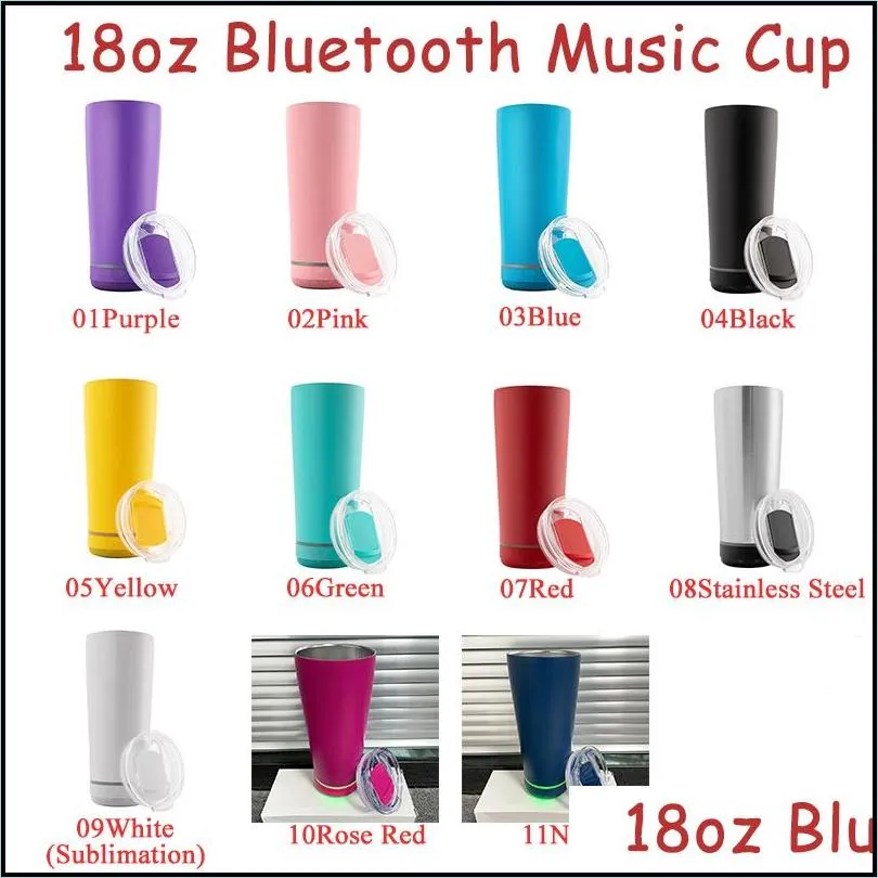 Other Drinkware 18Oz Speaker Tumbler Mugs Taza De Musica Wireless Tumblers Sublimation White Blank Music Cup Festival Gift 11 Colors D Dhkgj