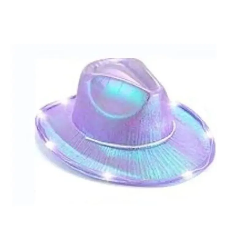 Party Hats Led Light Up  Hats Neon Cowgirl Hat Holographic Rave Fluorescent With Adjustable Windproof Cord For Halloween Costume Dhsnu