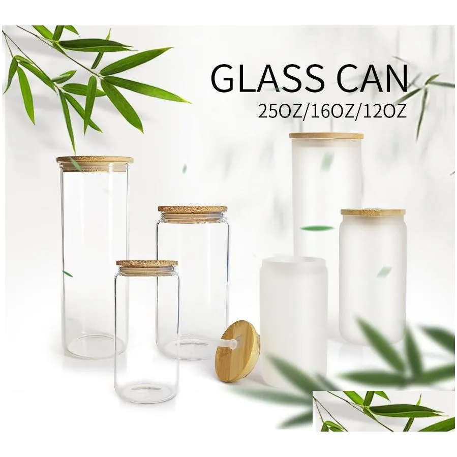 Tumblers Usa Ca Warehouse 16Oz Sublimation Beer Soda Glass Jar Shaped Frosted Clear With Bamboo Lid And St Drop Delivery Home Garden K Dhq8A
