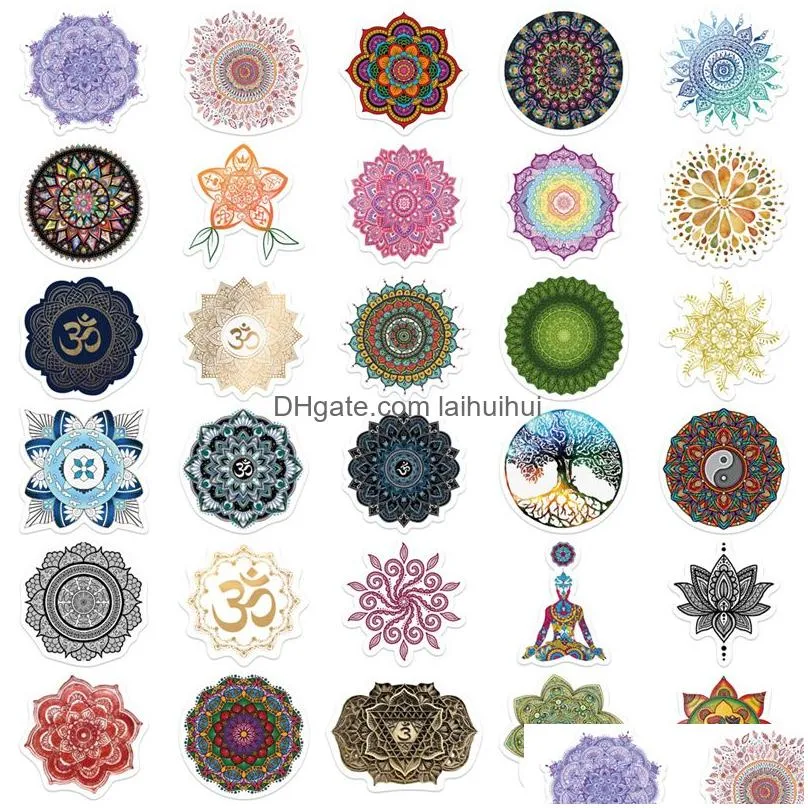 60pcs mandala flower sticker buddhism yoga graffiti stickers for diy luggage laptop skateboard motorcycle bicycle stickers