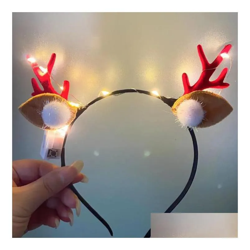 Christmas Decorations Led Antler Headbands Light Up Reindeer Headband Party Decorations Luminous Glow Headpieces Flashing Hair Drop De Dhw4Q