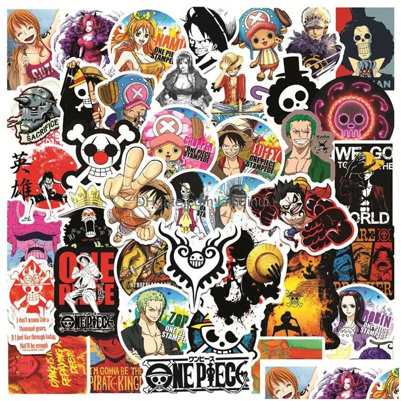 50pcs classical anime one piece stickers luffy graffiti kids toy skateboard car motorcycle bicycle sticker decals wholesale