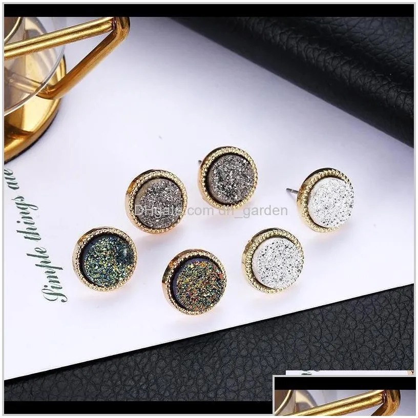Stud Trendy Druzy Drusy For Women Statement Jewelry Scott Gold Plated Round Circle Earrings Christmas Gifts Ear Studs 3Qjl Drop Deliv Dh38O
