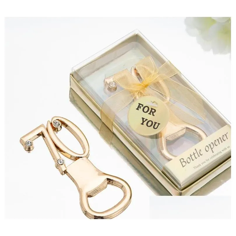 Party Favor Numbers Bottle Opener Party Favor Gold Metal Diamond Beer Wine Wedding Anniversary 30Th 40Th 50Th 60Th 70Th 80Th Event Pre Dhvyb