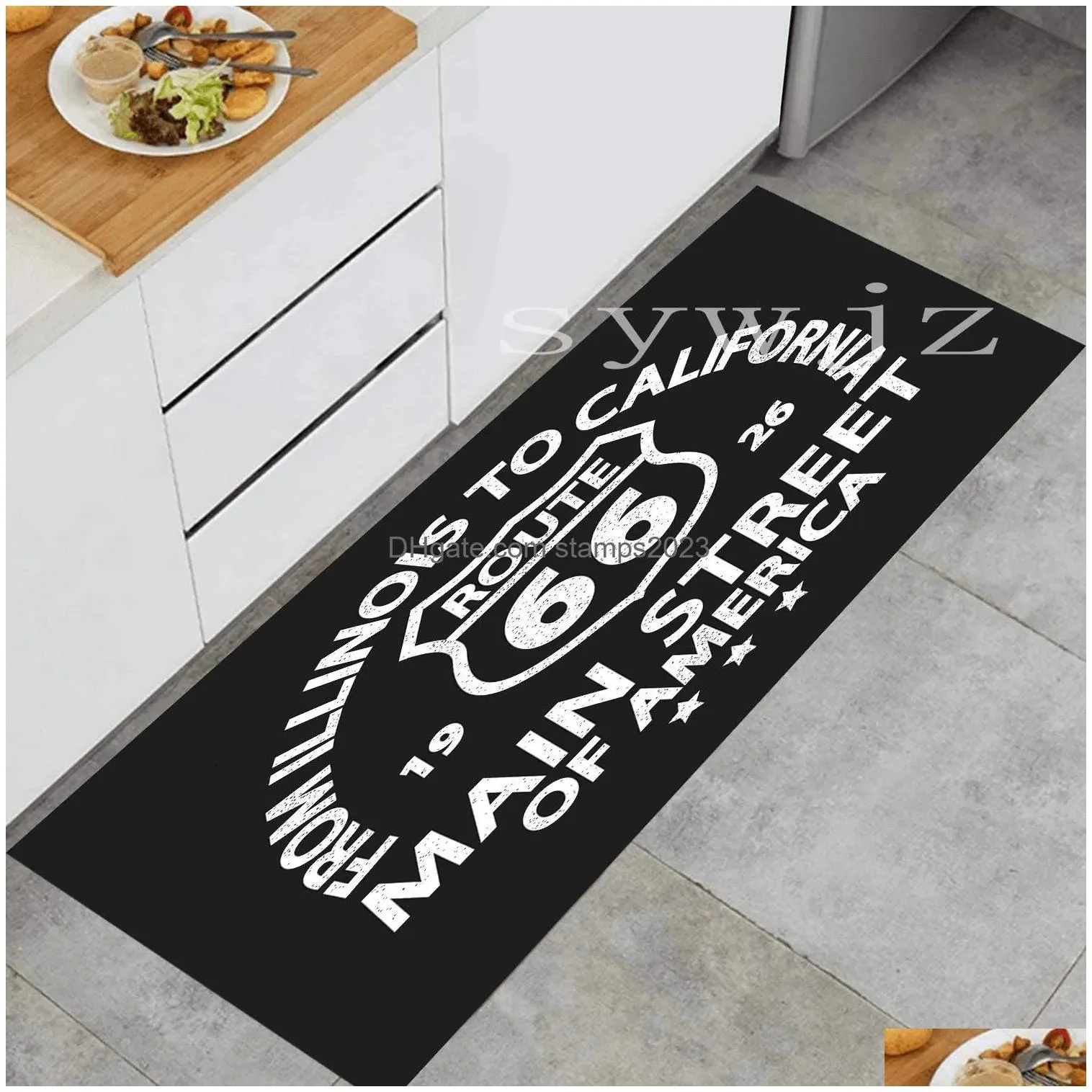 Carpet Route 66 Design Kitchen Floor Mat Entrance Doormat Home Decor For Living Room Bedroom Rugs Anti-Slip Bath 230823 Drop Delivery Dhblp