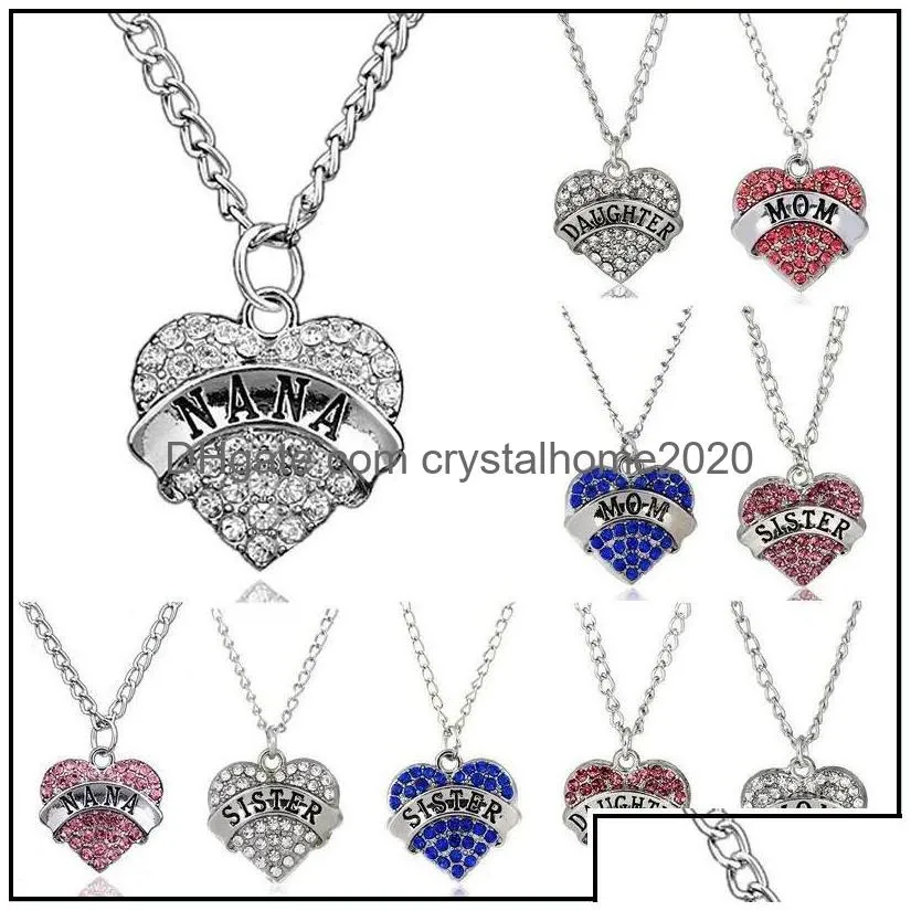 Pendant Necklaces Pretty Necklaces Pendant Fashion Crystal Rhinestone Heart Mom Mum Daughter Sister Necklace Family Gifts Drop Drop De Dhikp