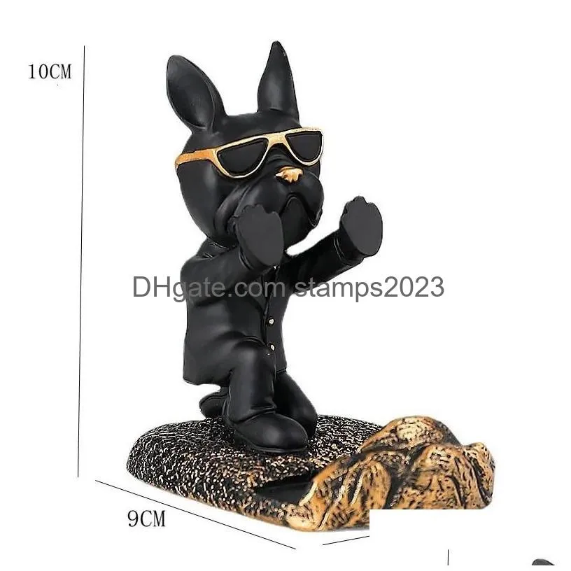 Decorative Objects & Figurines Home Accessories Bldog Scpture Mobile Phone Stand Room Cute Dog Statue Desk Creative 231228 Drop Delive Dhkcn