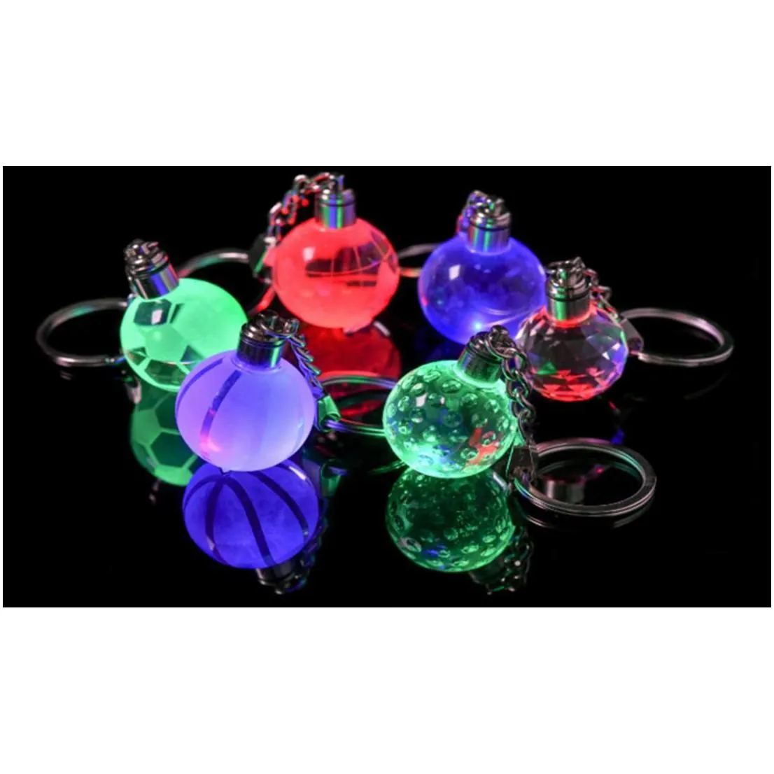 Party Favor Flashing Keychain Party Favor Led Glowing Mini Glass Earth Ball Pendant Keyring Creative Lighted Up Holiday Sports Club Gi Dhkga