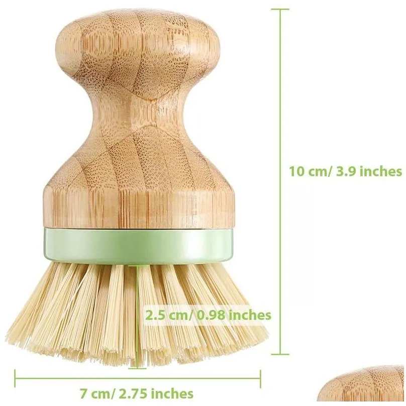 Cleaning Brushes Newbamboo Wood Round Mini Palm Scrub Brush Stiff Bristles Wet Cleaning Wash Dishes Pots Pans Vegetables Wjy591 Drop D Dhy5L