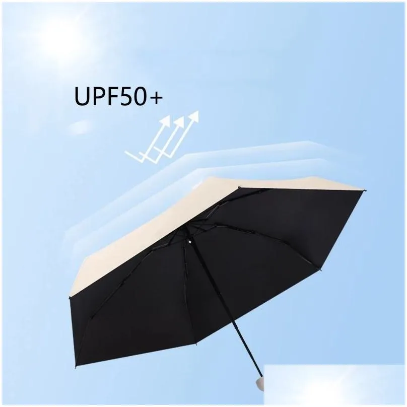 Umbrellas 100Pcs/Lot Capse Sun Umbrella Female Sunsn Uv Protection Sunshade Sunshine Rain Dual-Use Mini Five-Fold Tra-Light Compact Dr Dh5Pe