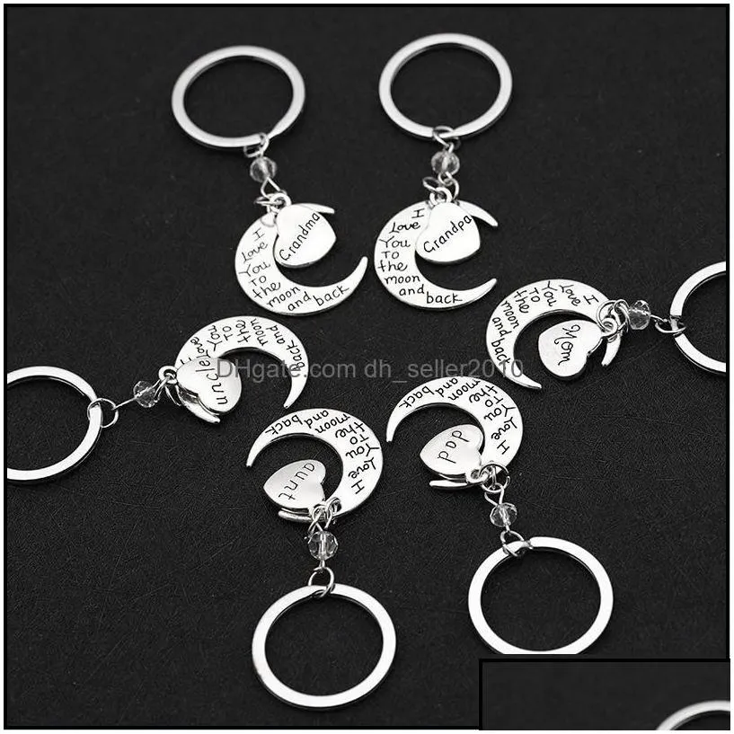 Key Rings Fashion Lettering Key Rings Mom Dad Son Daugther Family Heart Moon Alloy I Love You Sier Keychain Jewelry Gift C3 Drop Deli