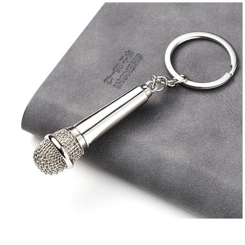 Keychains Lanyards Metal Mimic Microphone Keychain Pendant Valentines Day Gift Drop Delivery Fashion Accessories Dhlke