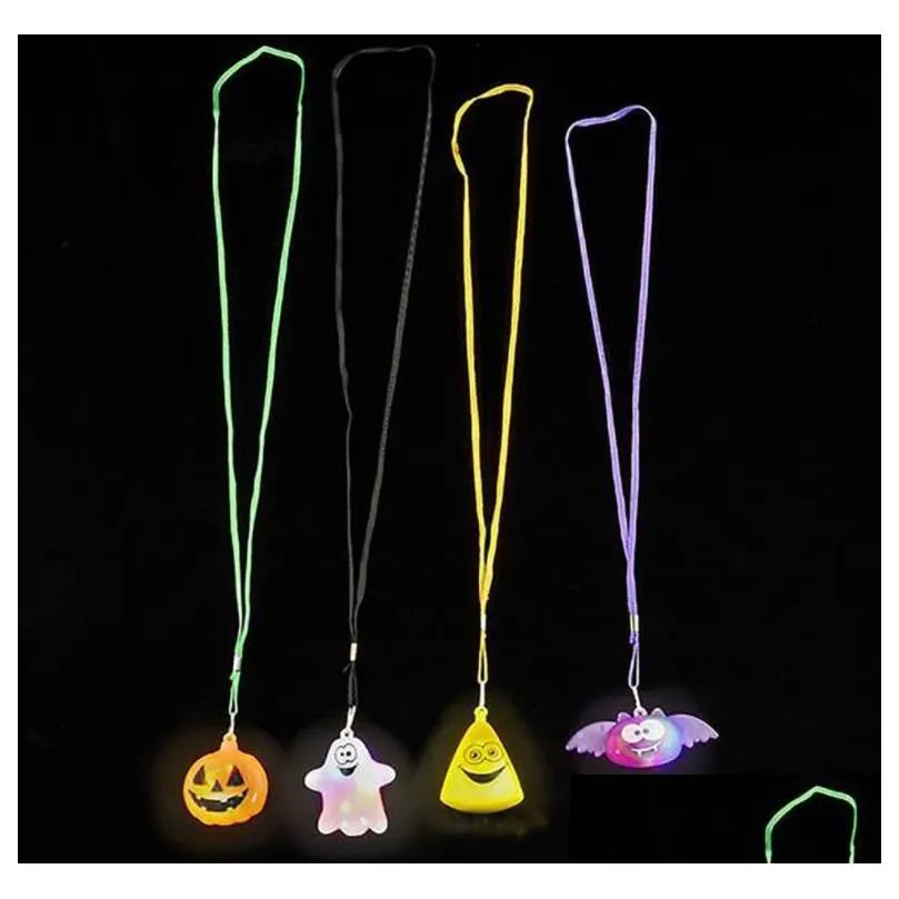 Party Favor Halloween Led Light-Up Jewelry Party Favor Scary Pendant Necklaces Atmosphere Props Soft Rubber Drop Delivery Home Garden Dhcsw