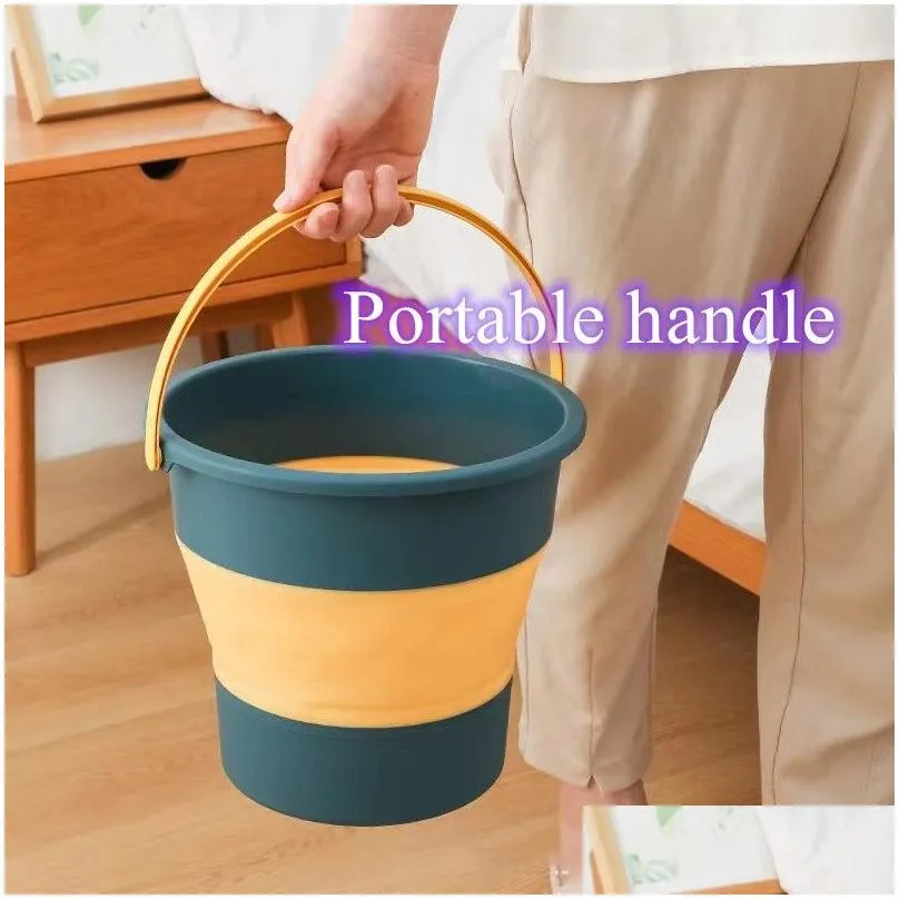 Buckets 5L Folding Bucket Portable Sil Car Wash Outdoor Fishing Travel Camp Home Storage Express Drop Delivery Home Garden Housekeepin Dhkhp