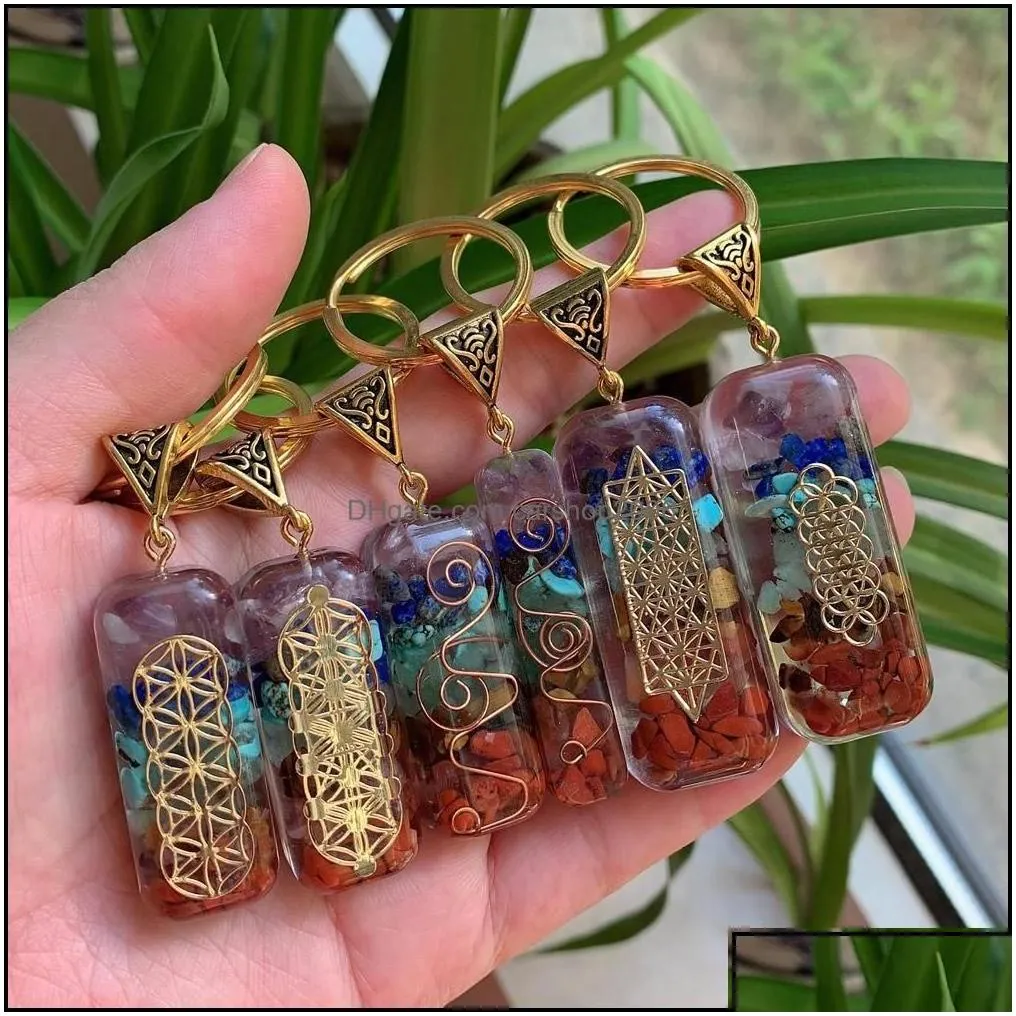 Key Rings 7 Chakras Orgonekey Keychain Energy Orgonite Crystal Stone Healing Amet Clasp For Car Meditation Reiki Om Luck Dhseller2010