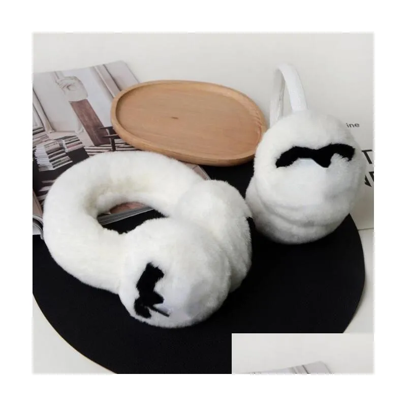 Headwear & Hair Accessories Designer Thick Rabbit Fur Wool Earmuffs Fashion Warm Ear Er Autumn And Winte For Women Headwear Drop Deliv Dhznw