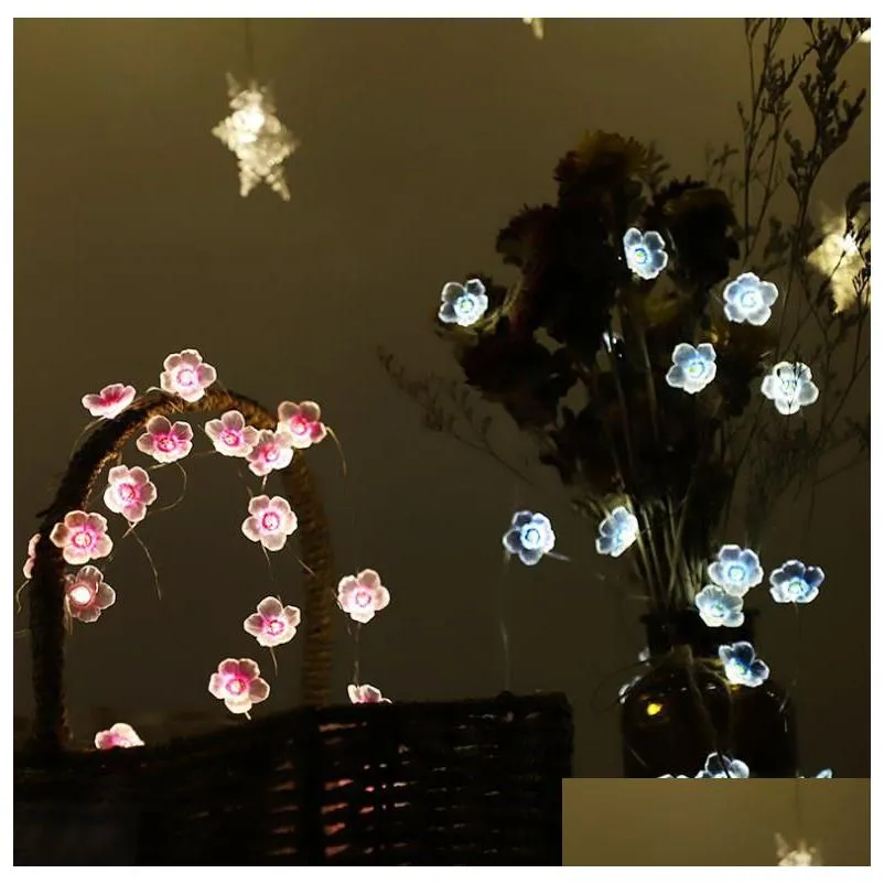 Party Decoration Peach Flowers Fairy Lights String Party Decoration 6.6Ft 20 Leds Copper Wire Led Light Battery Powered For Patio Deck Dh2Aq