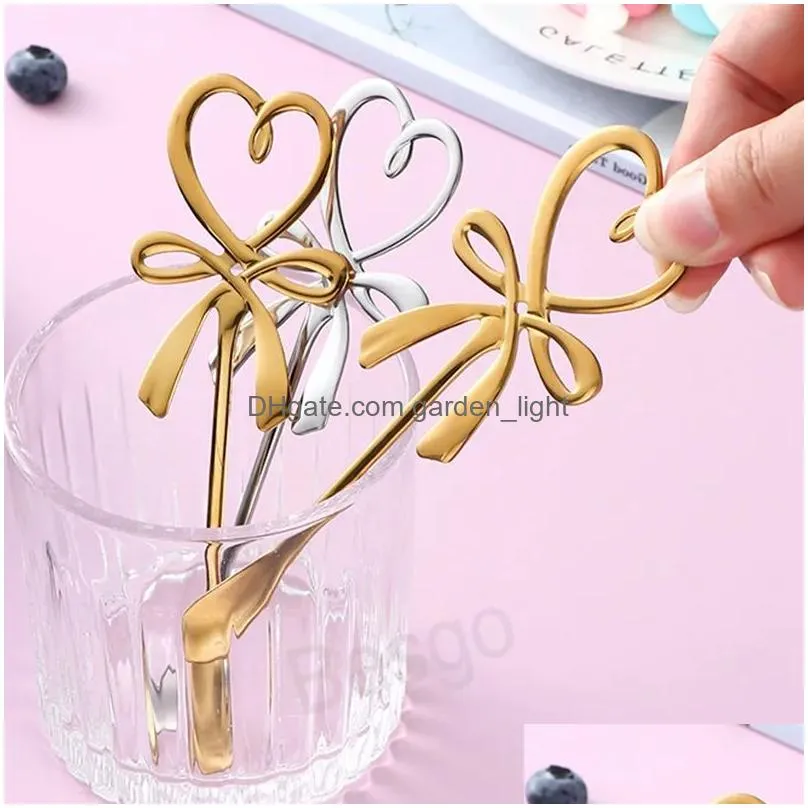 butterfly shaped tea cup spoon heart shape coffee stirring spoons stainless steel cake dessert scoop gold milk mixing scoops