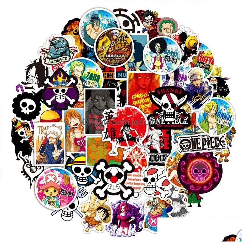 50pcs classical anime one piece stickers luffy graffiti kids toy skateboard car motorcycle bicycle sticker decals wholesale