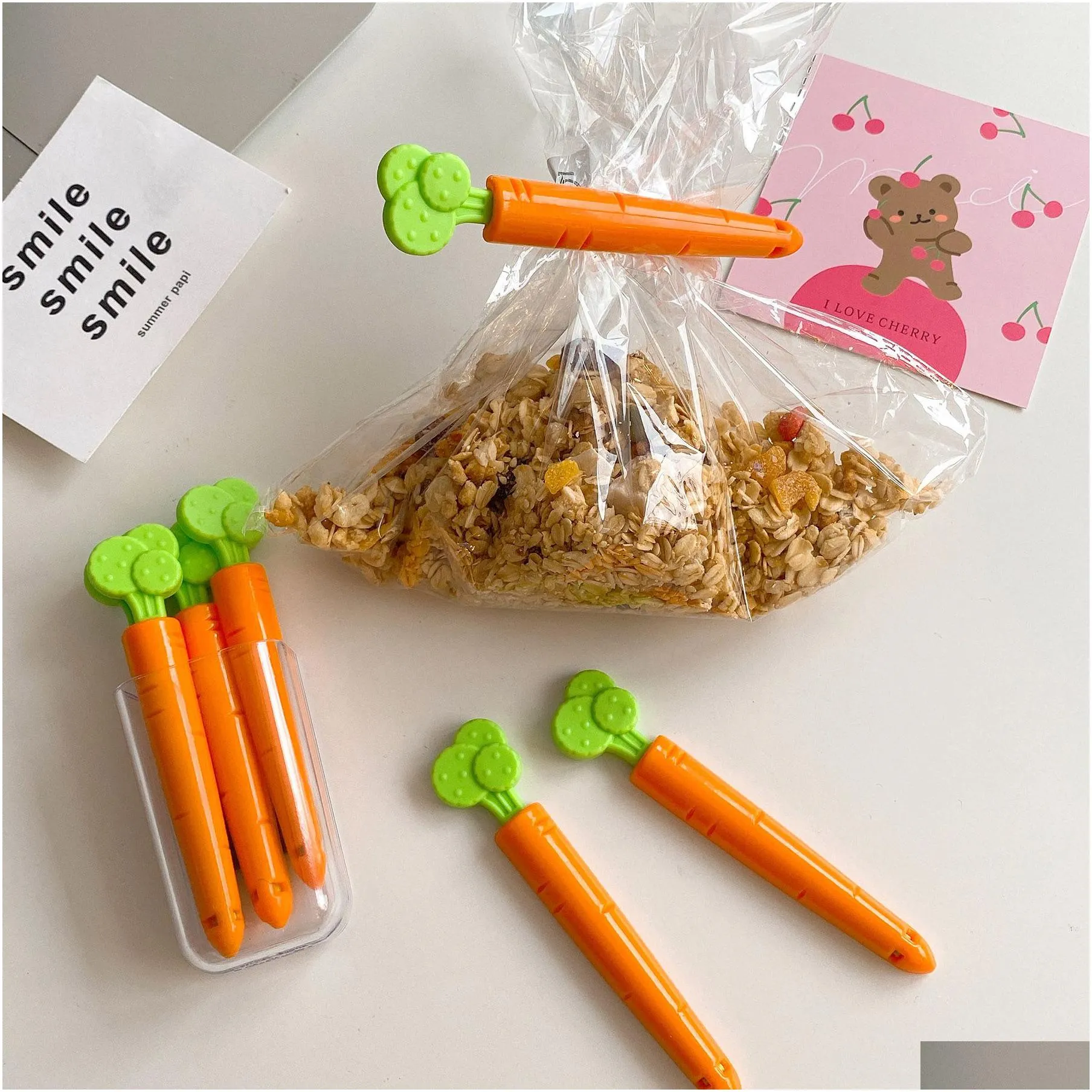 Bag Clips Sealing Tongs Food Bag Closure Clip Cartoon Carrot Shape Moisture-Proof Clamp  Kee Kitchen Accessories Drop Delivery Ho Dhe7I