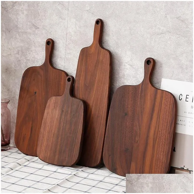 Chopping Blocks New Hangable Black Walnut Cutting Board Durable Wooden Chop Fruit Pizza Sushi Bbq Tray Solid Unpainted Non-Slip Kitche Dhj9Q