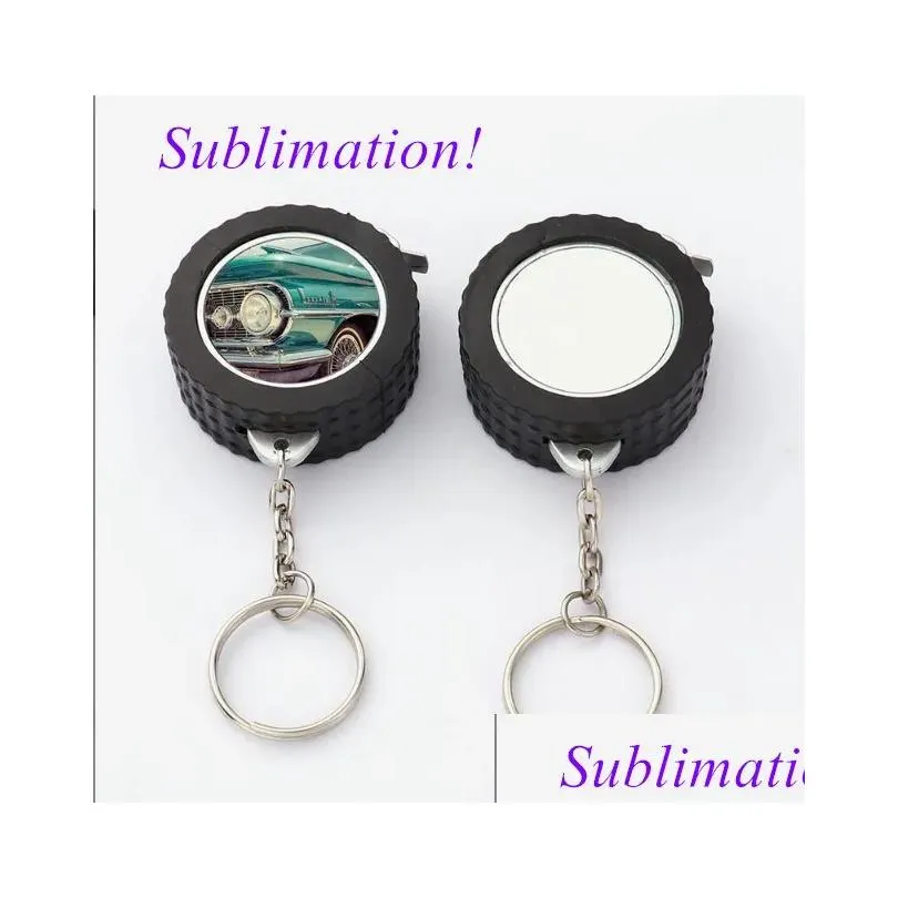 Pendants Sublimation Blank Round Pendant Heat Transfer Tape Measure Metal Key Chain European And American Ornaments Gift Drop Delivery Dhsry
