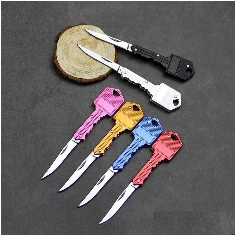 Keychains & Lanyards Self Defense Keychains Designer Knife Keychain Mini Pocket Knives Stainless Folding Key Chain Outdoor Cam Huntin Dhcq5