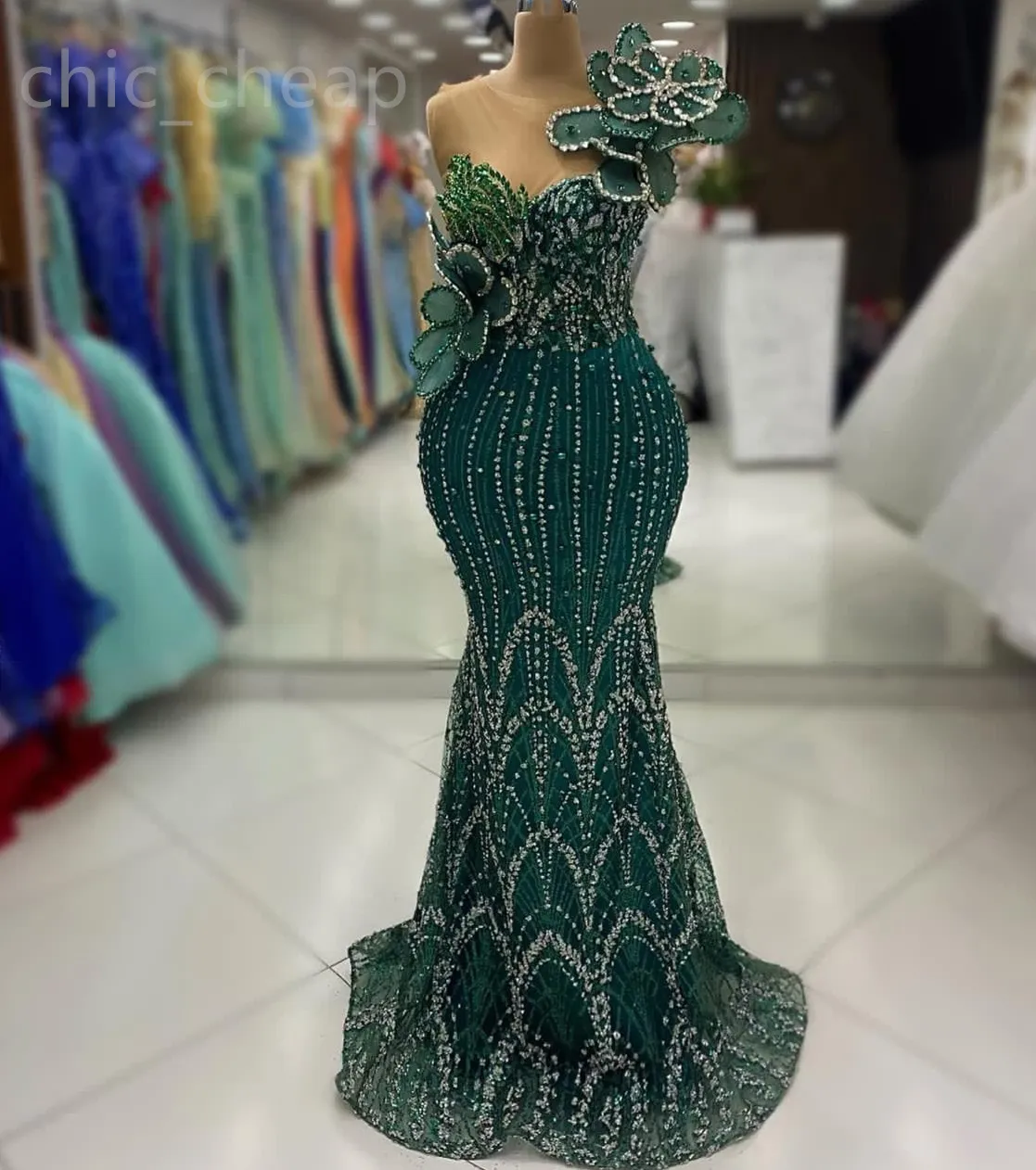 2024 Aso Ebi Hunter Green Mermaid Prom Dress Beaded Crystals Sequined Evening Formal Party Second Reception Birthday Engagement Gowns Dresses Robe De Soiree ZJ87