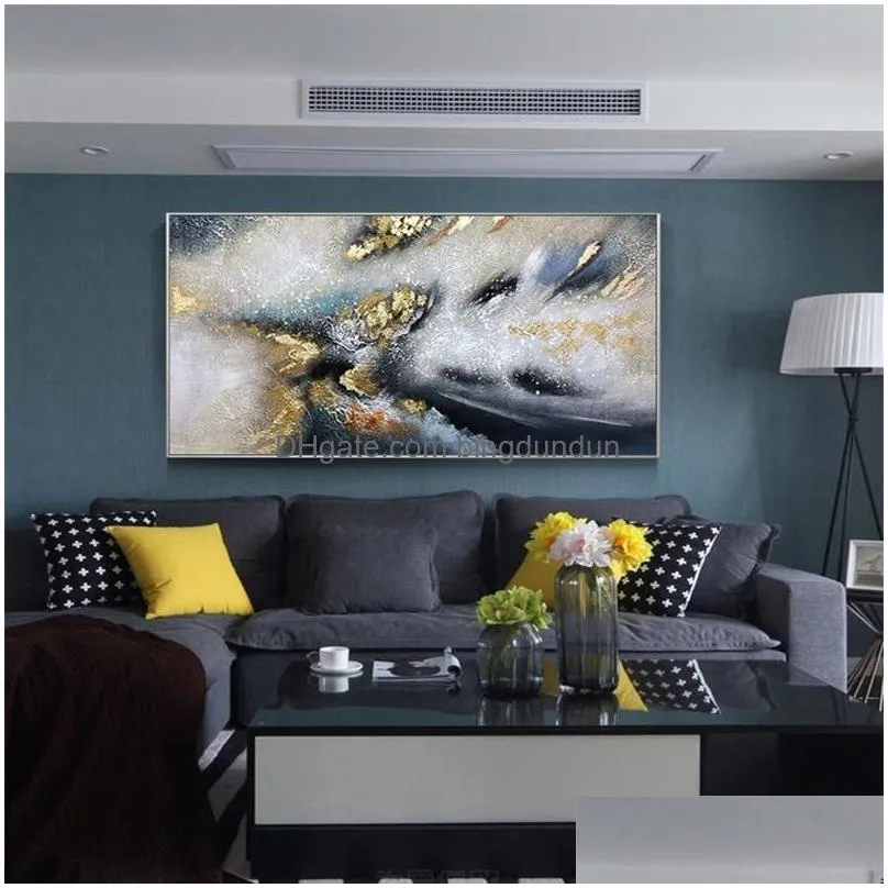 Paintings Nordic Wall Art Golden Oil Painting On Canvas Abstract Gold Blue Texture Large Salon Interior Home Drop Delivery Dhuv3